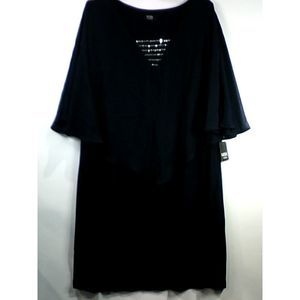 Plus Size MSK Capelet Illusion Overlay Sheath Dress, navy, Size 3X